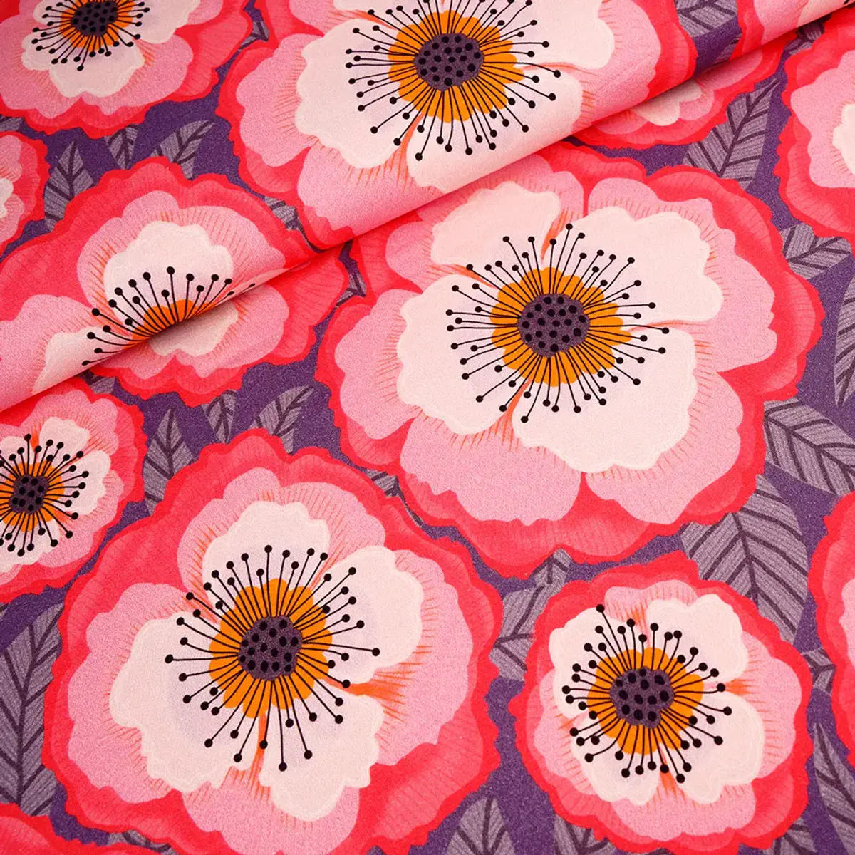 Økologisk bomulljersey, store blomster