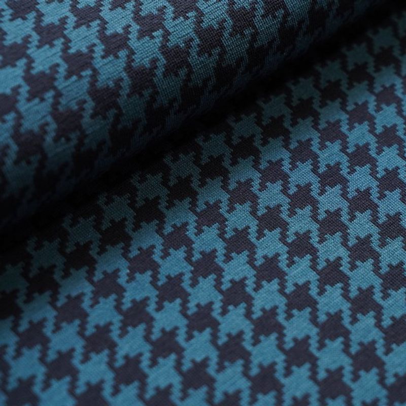 Økologisk bomullsjacquard, houndstooth petrol