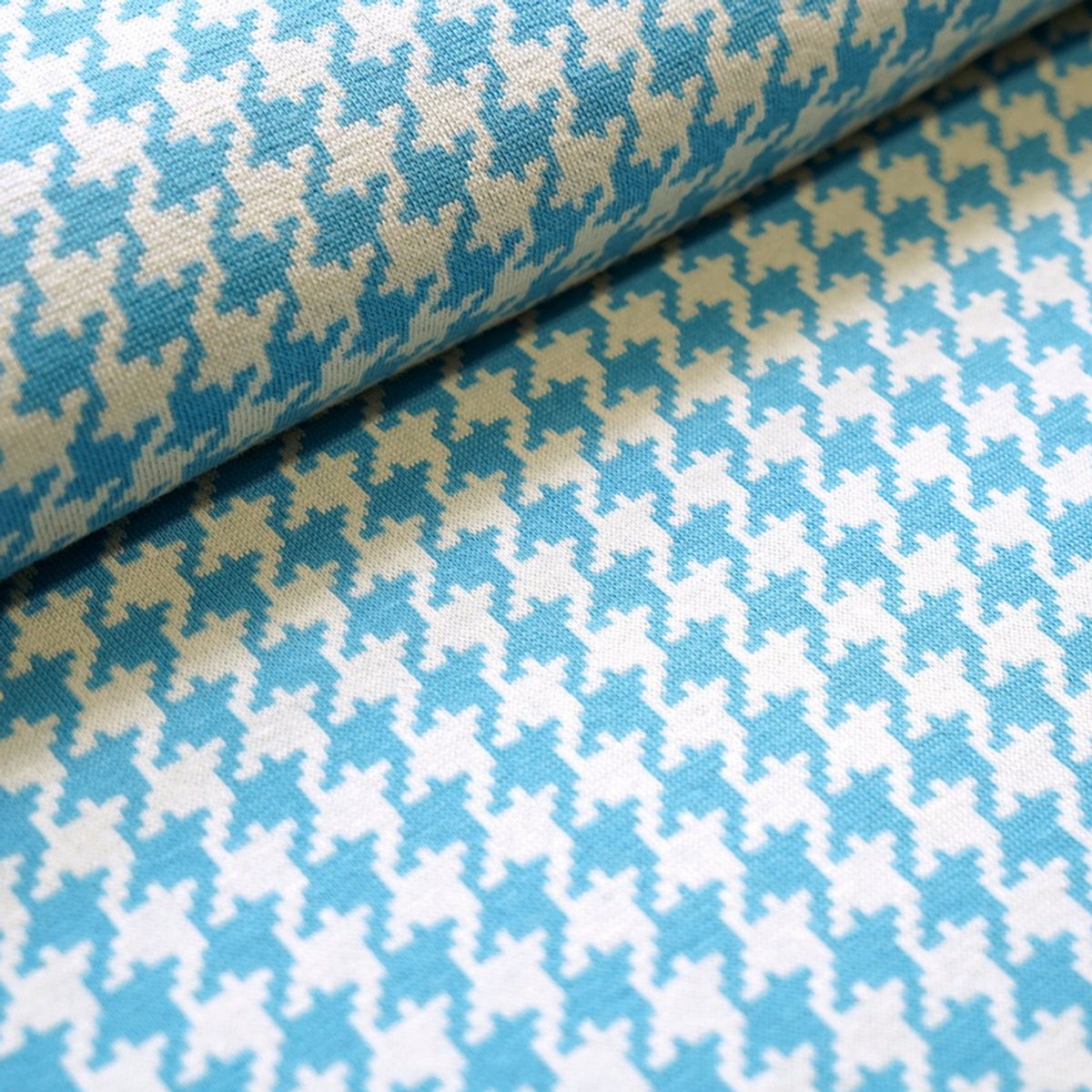 Økologisk bomullsjacquard, houndstooth lys blå